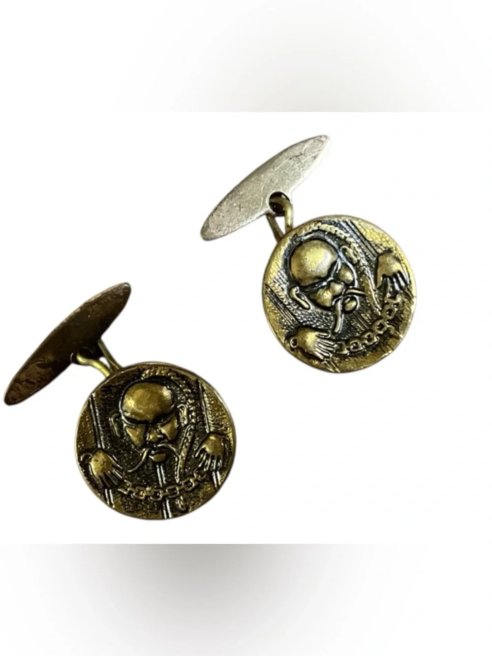 Vintage Novelty Figural Cufflinks Bald Man Caricature Gold Tone Retro Mens